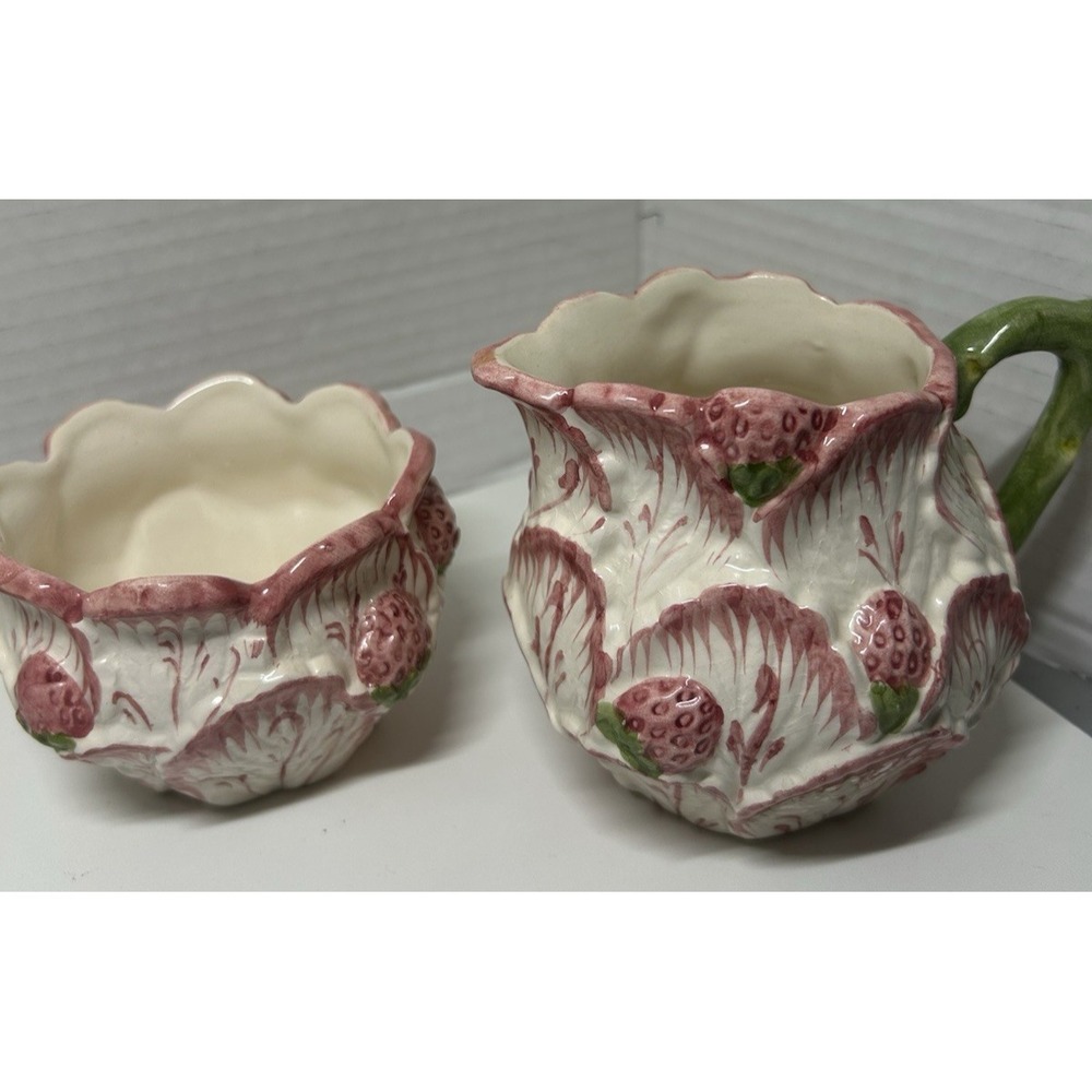 Vintage Neuwirth Portugal Pink Cabbage Strawberry Ceramic Sugar Creamer PO37